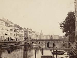 Leopold Ahrendts (1825-1870), Burgstraße und Spree. Blick über die Lange Brücke zu den Königlichen Mühlen, 1856 (Ausschnitt) 