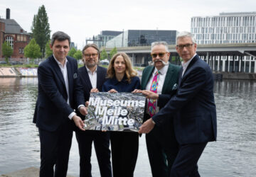 MuseumsMeileMitte (MMM): Stefan Brandt (Direktor Futurium), Till Fellrath (Direktor Hamburger Bahnhof – Nationalgalerie der Gegenwart), Monika Ankele (Direktorin Berliner Medizinhistorisches Museum der Charité), Johannes Vogel (Generaldirektor Museum für Naturkunde), Martin Löcker (Geschäftsführer CA Immo Deutschland GmbH) © art/beats, Dean Gold / MuseumsMeileMitte (MMM)