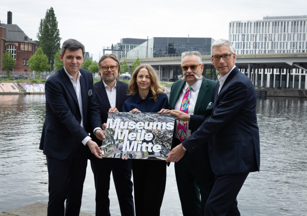 MuseumsMeileMitte (MMM): Stefan Brandt (Direktor Futurium), Till Fellrath (Direktor Hamburger Bahnhof – Nationalgalerie der Gegenwart), Monika Ankele (Direktorin Berliner Medizinhistorisches Museum der Charité), Johannes Vogel (Generaldirektor Museum für Naturkunde), Martin Löcker (Geschäftsführer CA Immo Deutschland GmbH) © art/beats, Dean Gold / MuseumsMeileMitte (MMM)